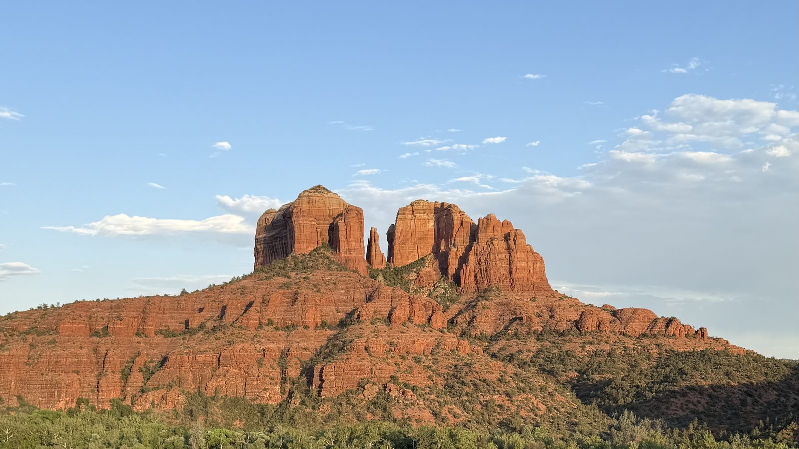 Cathedral Rock under a blue sky, Sedona, Arizona. Photograph by Brett Labit.